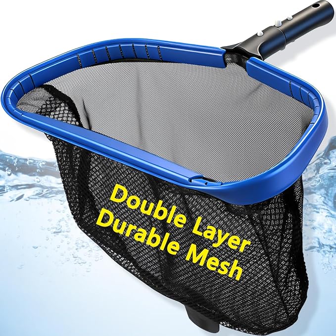 FEED GARDEN Pool Leaf Rake Pool Skimmer Nets for Cleaning with Double-Layer Deep Big Bag,17.5" L x 11" W Heavy Duty Aluminum Frame & Handle Rake(Pole Not Included)