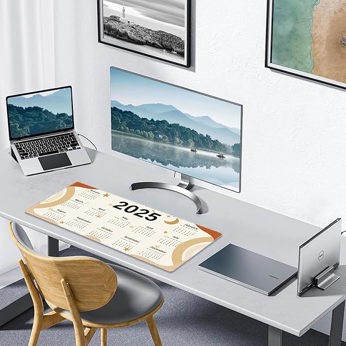 2025 Calendar Desk Pad, Stitched Edges Mouse Pad, Large Office Desk Mat, Non-Slip Gaming Mouse Pad, Laptop Desk Pad, Desk Writing Pad for Office and Home