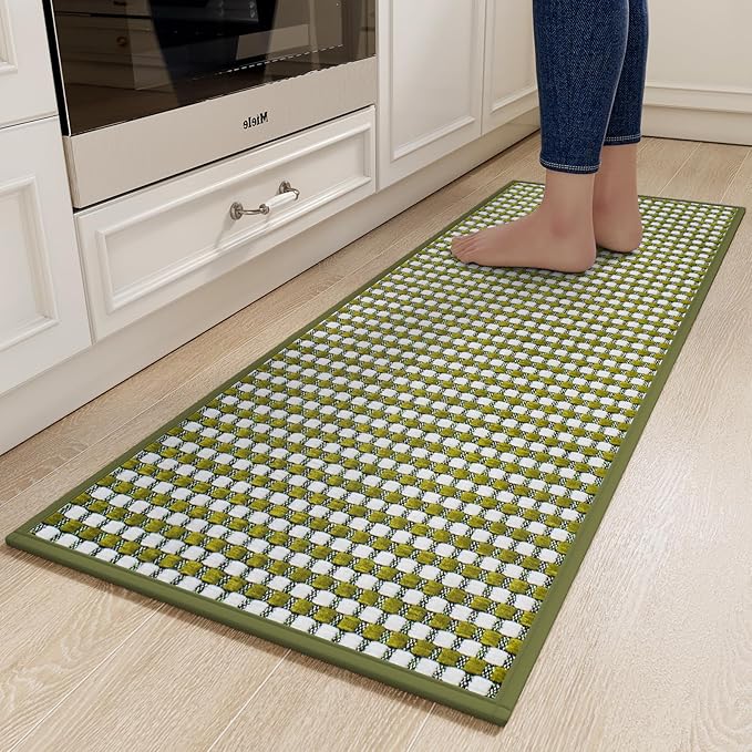 YDKGL Kitchen Rugs Non Slip Washable, Rubber Backing Soft Chenille Braided Kitchen Mats for Floor, Super Absorbent Kitchen Runner Rug Standing Mat Sink Mat, Easy to Clean, Green 17"x47"