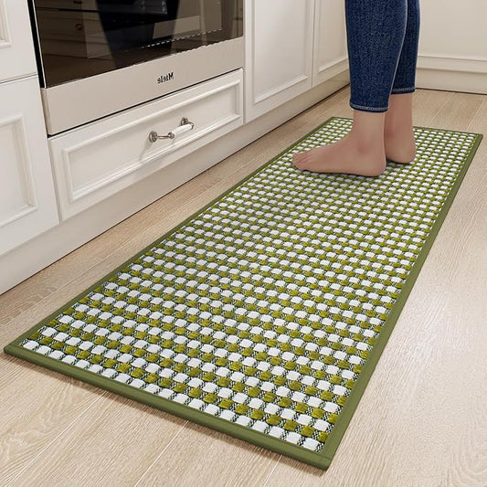 YDKGL Kitchen Rugs Non Slip Washable, Rubber Backing Soft Chenille Braided Kitchen Mats for Floor, Super Absorbent Kitchen Runner Rug Standing Mat Sink Mat, Easy to Clean, Green 17"x47"
