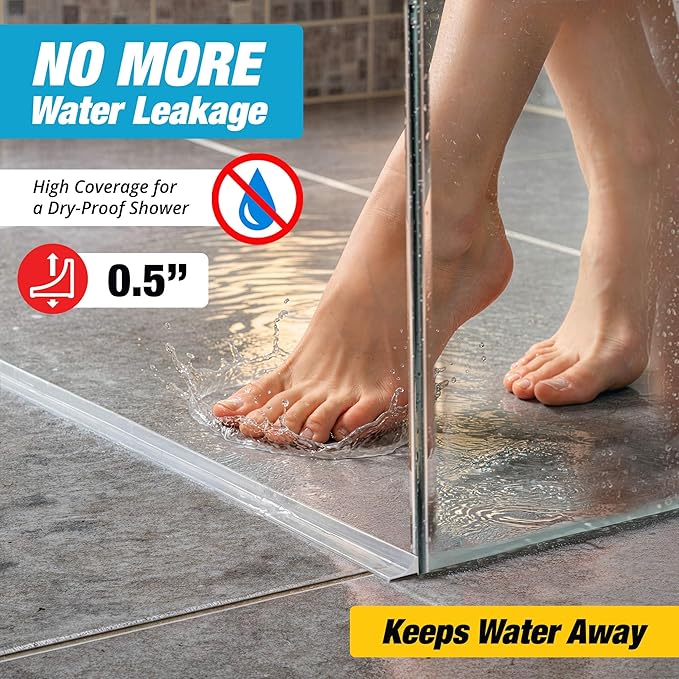 Shower Threshold Water Dam Barrier 67" - Transparent Collapsible Walk in Shower Water Guard - Door Bottom Seal Strip Leak Guard by Hippo Dam