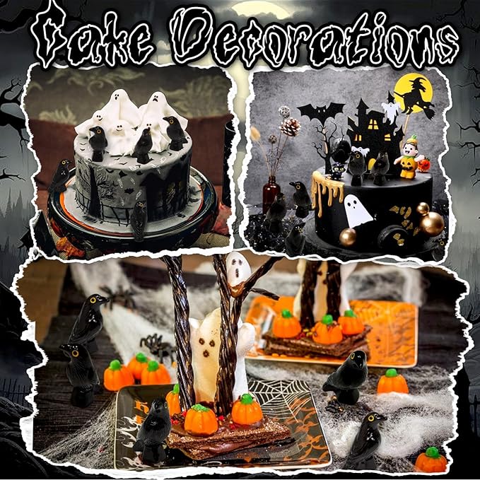 100 Pcs Miniature Crow Figurines, Mini Resin Crows Figures, Tiny Black Raven Decor for Home Garden, Micro Landscape, and Halloween Scene Decoration (100)