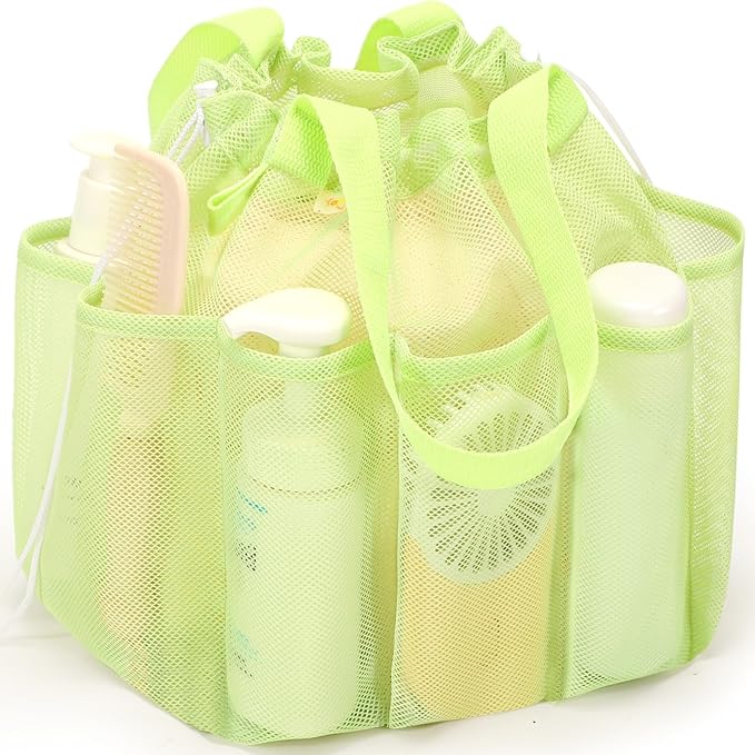 Mesh Shower Caddy Portable with Drawstring, Dorm Room Essentials for College Students Girls & Boys, Large Shower Bag for Camping, Swimming, Gym, Travel, Bathroom - Green