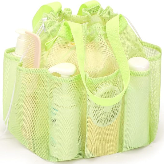 Mesh Shower Caddy Portable with Drawstring, Dorm Room Essentials for College Students Girls & Boys, Large Shower Bag for Camping, Swimming, Gym, Travel, Bathroom - Green