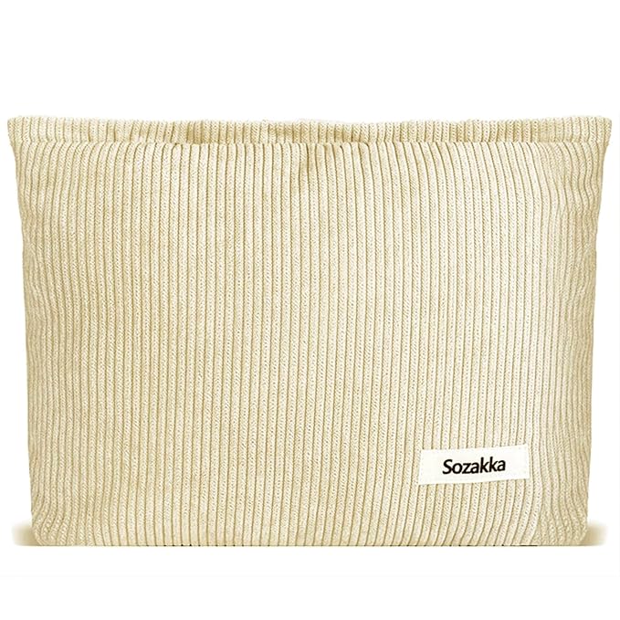 ZLFSQR Corduroy Makeup Bag for Women Small Corduroy Cosmetic Bag Large Cute Travel Makeup Pouch for Purse White Cloth Cosmetic Pouch Zipper Storage Organizer Canvas Toiletry Bags