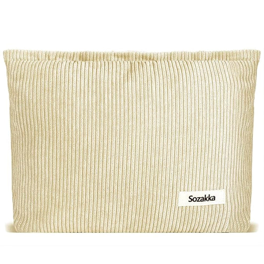 ZLFSQR Corduroy Makeup Bag for Women Small Corduroy Cosmetic Bag Large Cute Travel Makeup Pouch for Purse White Cloth Cosmetic Pouch Zipper Storage Organizer Canvas Toiletry Bags