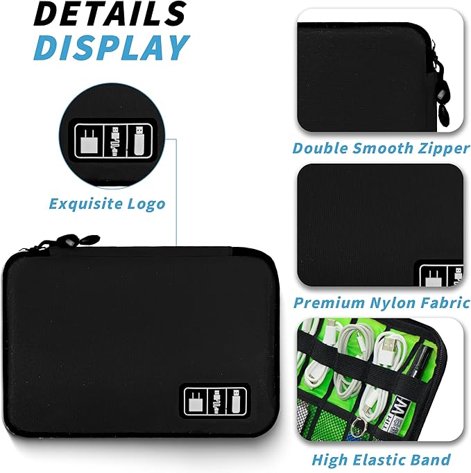 Electronics Organizer, Travel Cord Organizer Pouch, Portable Cable Organizer Bags, Travel Electronic Accessories Storage Case for Cables, Cords, Charger, Phone (Black)