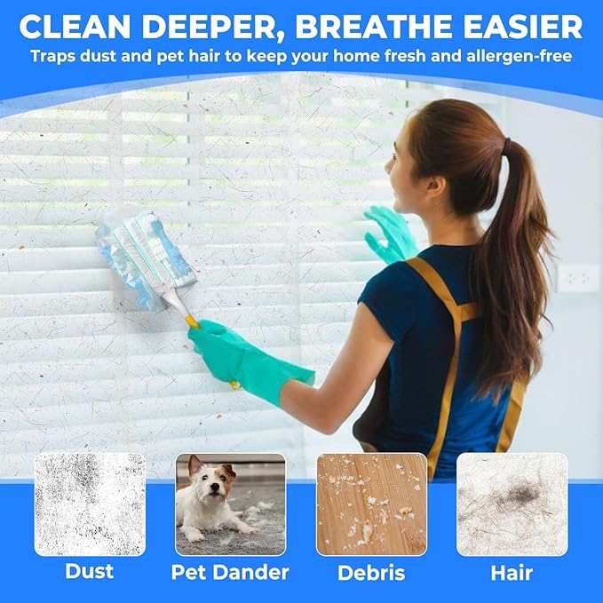 10 Pack Duster Refills Compatible with Swiffer, Disposable Microfiber Replacement Heads for Multi-Surface Cleaning on Blinds, Furniture & Fans, Blue (No Handle)