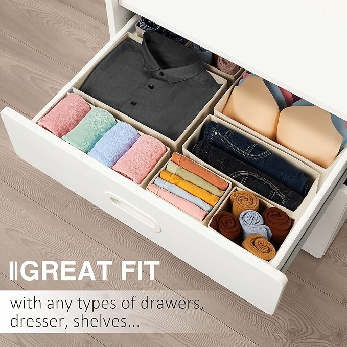 Criusia Drawer Organizer Clothes, 8 Pack Underwear Drawer Organizer, Foldable Cloth Storage Box Closet Organizers and Storage for Clothes, Socks, Scarves, Ties (Beige)