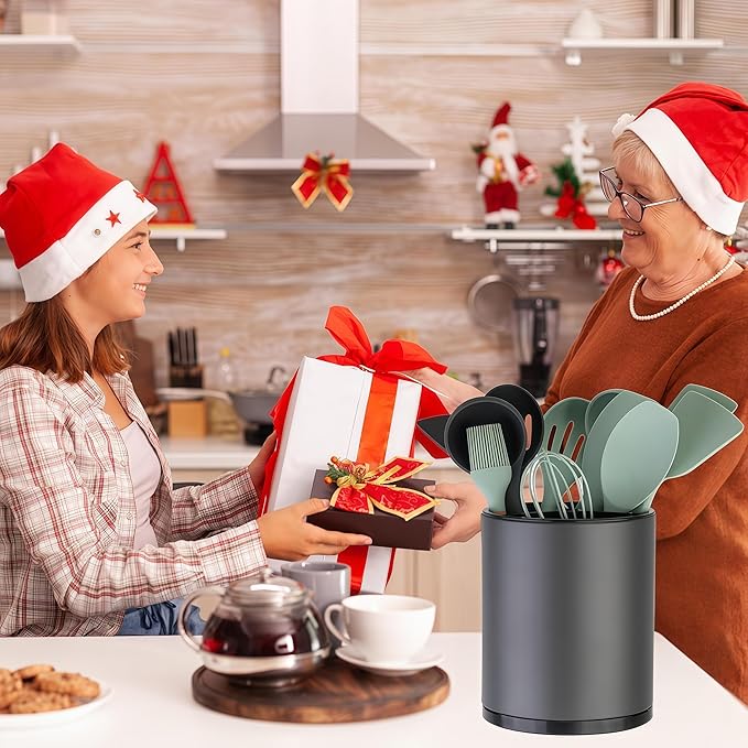 Utensil Holder,Large 360°Rotating Kitchen Utensil Holder For Counter,Cooking Silverware Organizer Stainless Steel Caddy Flatware Spoon Spatula Tool Cutlery Container