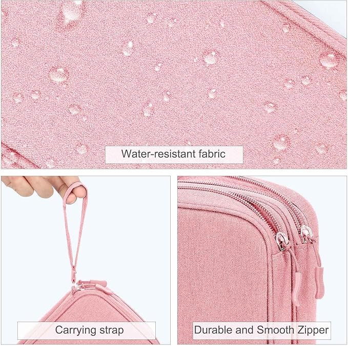 FYY Electronic Organizer, Large Travel Cable Organizer Bag Pouch Electronic Accessories Carry Case Portable Waterproof Double Layers All-in-One Storage Bag for Cable, Cord, Charger, Phone, Pink