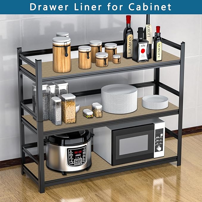 HooTown Kitchen Shelf Liner Drawer Liners, 17.5"W x 196.8"L Non-Adhesive Cabinet Cupboard Liners Refrigerator Waterproof Fridge Mat with Durable Kitchen Cabinet Mat for Drawers, Shelves, Pantry, Khaki