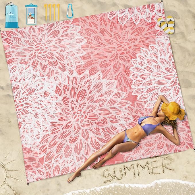 Famstar Beach Blanket Sandproof Waterproof 78''×81''1-5 Adults Oversized,Compact Lightweight Durable Beach Mat for Travel Camping Hiking Picnic Blanket