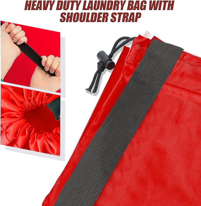 Isink Heavy Duty Laundry Bag with Strap, 2 Pack Travel Laundry Bags for Dirty Clothes, 24" x 36" Large Laundry Bag for Traveling, Camping, Dorm (Black + Red)