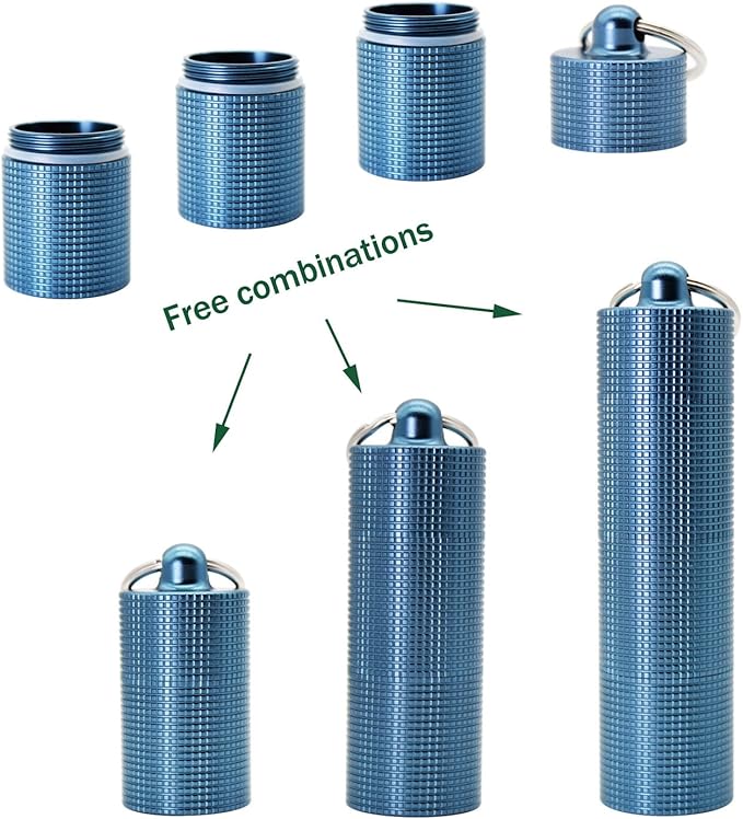 PPFISH Portable Daily Pill Case, 3 Compartments Anti-Skid Aluminum Alloy Waterproof Pill Box Dispenser, Small Pocket Pill Container, Keychain Pill Fob, Travel Pill Holder for Men Women