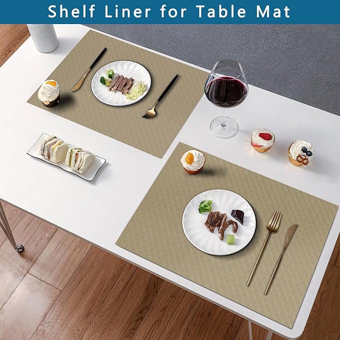 HooTown Kitchen Shelf Liner Drawer Liners, 17.5"W x 78.7"L Non-Adhesive Cabinet Cupboard Liners Refrigerator Waterproof Fridge Mat with Durable Kitchen Cabinet Mat for Drawers, Shelves, Pantry, Khaki