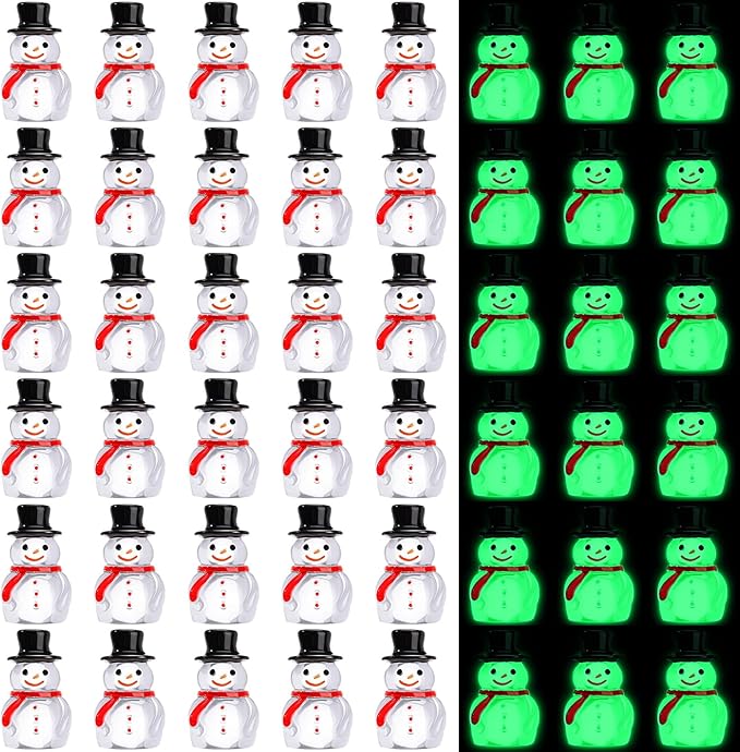Wenqik 50 Pcs Winter Mini Snowman Figurines Glow in The Dark Christmas Resin Luminous Clear Snowman for DIY Micro Landscape Home Crafts Xmas Party Cake Toppers Decor