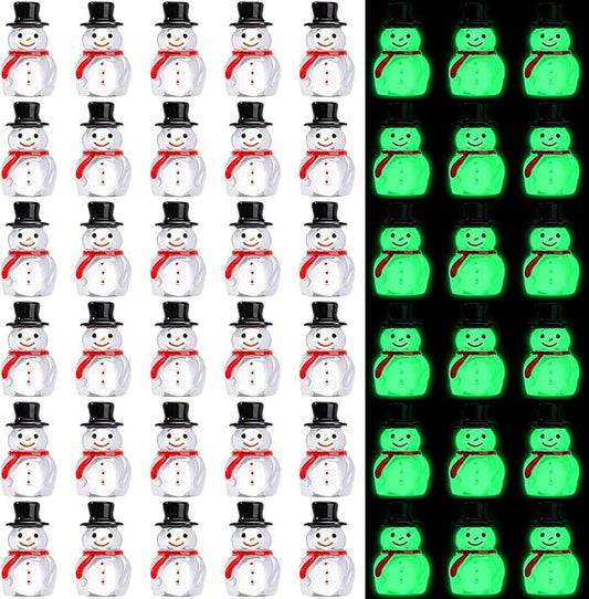 Wenqik 50 Pcs Winter Mini Snowman Figurines Glow in The Dark Christmas Resin Luminous Clear Snowman for DIY Micro Landscape Home Crafts Xmas Party Cake Toppers Decor