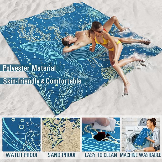 Famstar Beach Blanket Sandproof Waterproof 78''×81''1-5Adults Oversized,Compact Lightweight Durable Beach Mat for Travel Camping Hiking Picnic Blanket