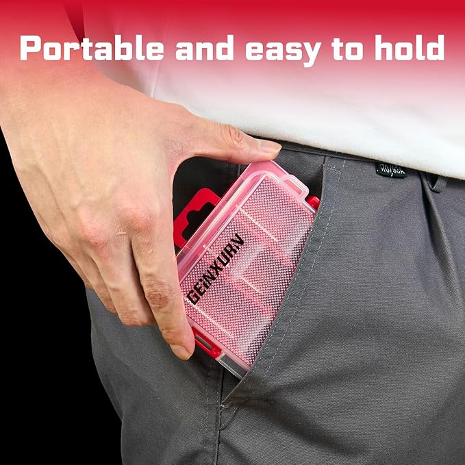 Small Flat Storage Parts Organizer, 4Pcs Red Portable Transparent Plastic Small Parts Tools Box with Removable Dividers, Screwdriver Bit Cases Storage(4 Pieces)