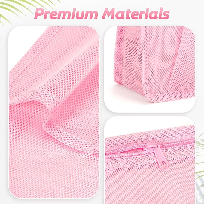 Mesh Shower Caddy Portable, Gym Travel Camp Dorm Room Essentials for Women and College Girls, Pink Bathroom Shower Bag