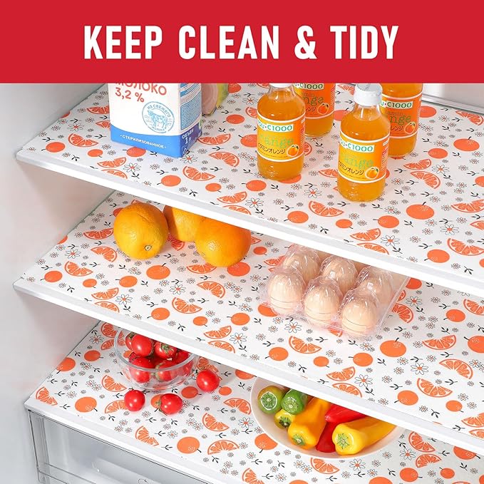 Cooyes Shelf Liners, 2-in-1 Non-Slip Fridge Mats, Absorb Excess Moisture, No-BPA Multiple Sizes for Glass Shelves, Kitchen Cabinets, Drawers (17.7 W x 36 L Inches, Dasiy-6 Pack)