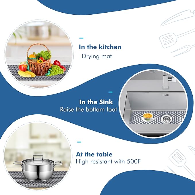 Silicone Sink Protectors for Kitchen Sink with Rear Drain - 28.3"x 15.7" Kitchen Protector Accessory, Non-Slip Heat Resistant Mat for Bottom of Farmhouse Stainless Steel Porcelain (Gray)