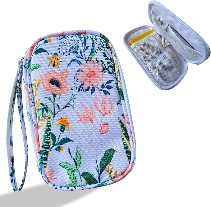 Electronics Organizer Travel Case, Cable Organizer Travel Essentials Tech Pouch,Suitable for Charger, Cable, Phone，Flash Drive,White Flower