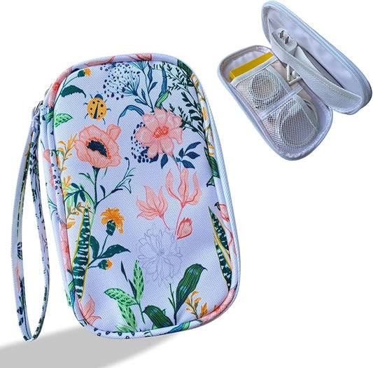 Electronics Organizer Travel Case, Cable Organizer Travel Essentials Tech Pouch,Suitable for Charger, Cable, Phone，Flash Drive,White Flower