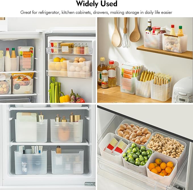Poeland Refrigerator Organizer Box, Fridge Side Door Storage Containers Plastic Translucent Set of 5 (2M+3S)