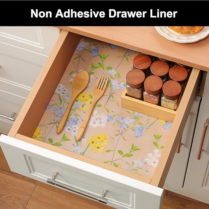 Cooyes Shelf Liner – Premium Non-Adhesive Cabinet & Drawer Liner for Kitchen – Waterproof Shelf Paper with Modern Pattern – Durable EVA Cabinet Mat – Easy to Cut （23.6" W x 236" L）