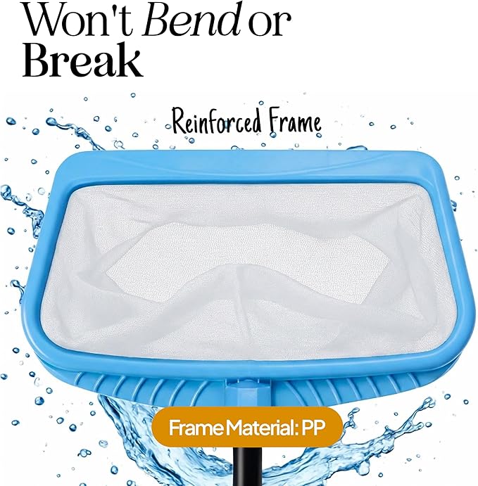 Pool Skimmer Net for Cleaning – Heavy Duty Deep Mesh Pool Net Skimmer - Fine Leaf Rake Net for Swimming Pools, Ponds - Strong Frame - Fits Standard Pool Poles (Net Only, No Pole) - White