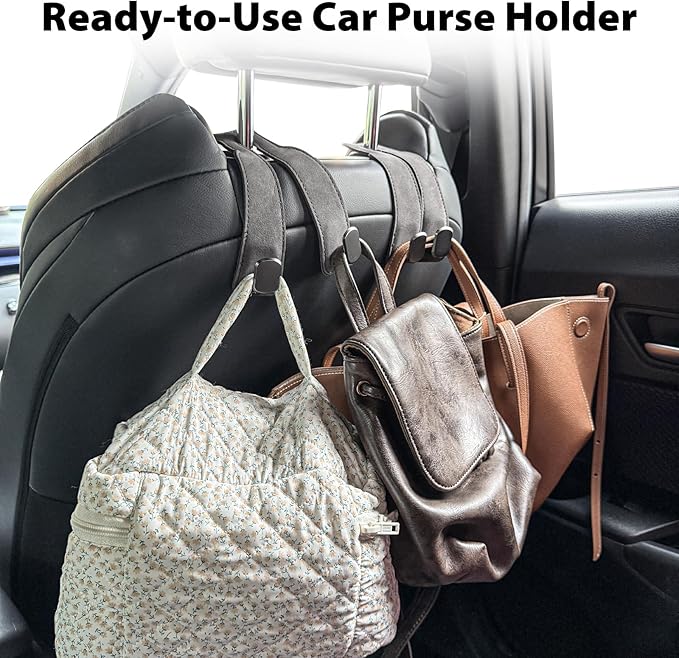 Travel Depot Car Seat Hooks 2 Pack, Leather Headrest Hooks for Car with Double-Hook Design, Durable Headrest Hook Bag Holder Purse Hanger, Organizer for Seat Back in SUV, Truck, Vehicle, Grey