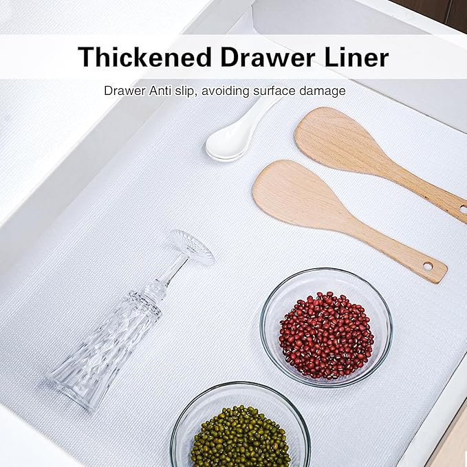 Drawer and Shelf Liner for Kitchen Cabinet,Non-Adhesive Cabinet Liner 12in x 20FT,Waterproof Shelf Paper Non-Slip Mats Cupboard Liners Contact Protect Dresser/Shelves/Table-White