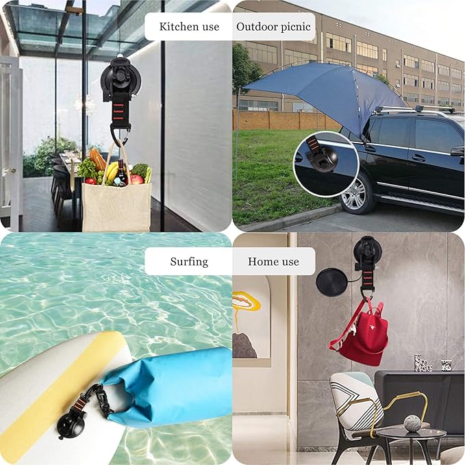 CONBOLA Suction Cups Hooks 8 pcs Car Camping Essentials Heavy Duty Tie Down Suction Cup Camper Accessories with Securing Hook Strong Power for Car Awning Boat SUV Tent Trap Window Glass. (8 pcs)