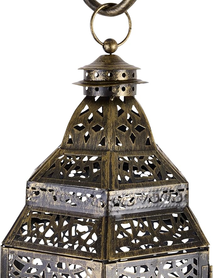 Zingz & Thingz Moroccan Style Candle Lantern Holder, Decorative Light Home Decor, Indoor & Outdoor, 41.25" Tall, Black with Stand