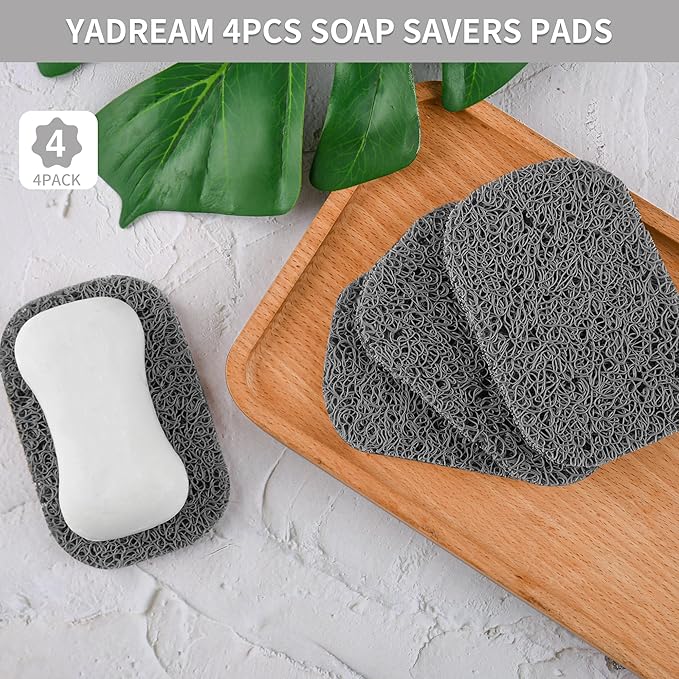 Yadream 4 Pack Gray BPA-Free Soap Savers Pads, Non-Slip Soap Holder, Self-Draining Soap Bars Holder, Suitable for Kitchen Bathroom Shower Travel Hotel