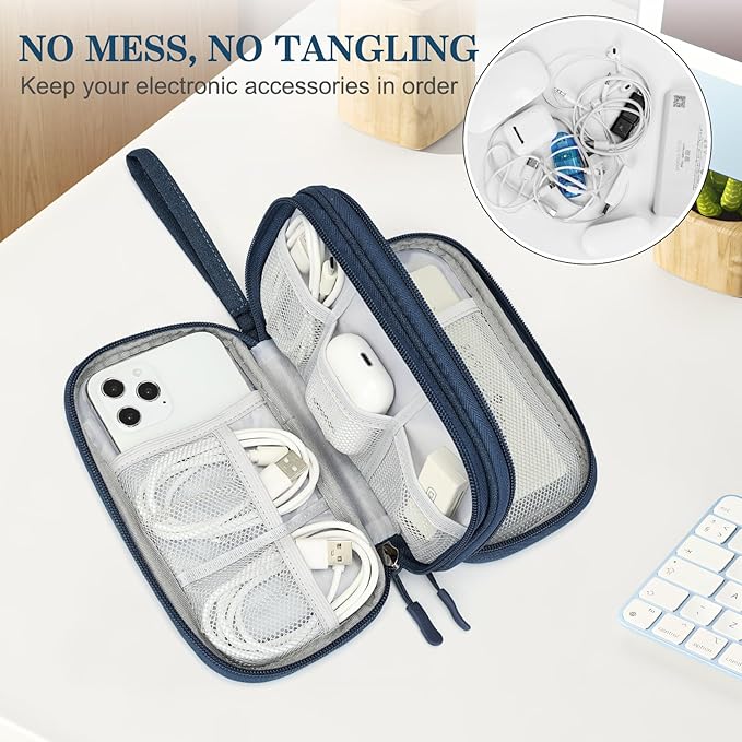 FYY Electronic Organizer, Travel Cable Organizer Bag Pouch Accessories Carry Case Portable Waterproof Double Layers All-in-One Storage for Cable, Cord, Charger, Phone, Earphone Navy