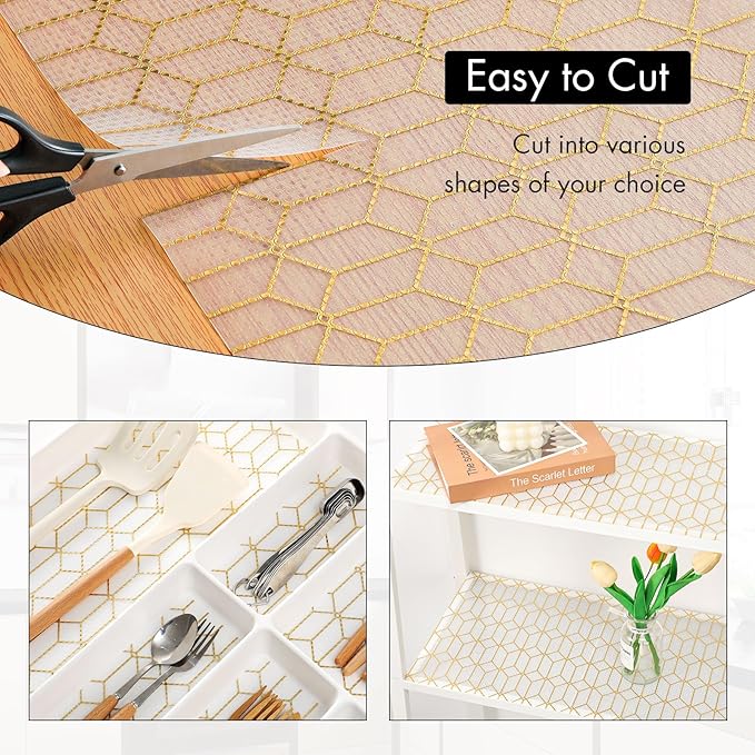 Cooyes Shelf Liner, Non Adhesive Drawer and Cabinet Liner, EVA Washable Oil-Proof Shelf Paper for Kitchen Cabinets, Refrigerator, Storage, Desks with Modern Pattern