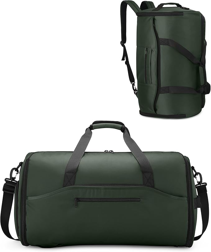 NPBAG Convertible Garment Duffle Bags for Travel - Carry on Garment Bag, Suit Bag for Men & Women, 3 in 1 Foldable Travel Duffle Backpack with Shoulder Strap (Green)