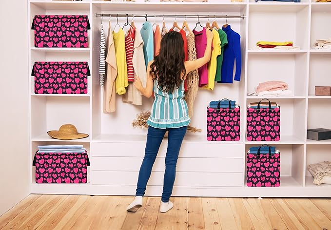 KUNRO Rectang Heart Pattern Vantine's Storage Basket Gift Shelf Basket Storage Bin, Nursery Basket Organizer Box for With Handles for Room Deco