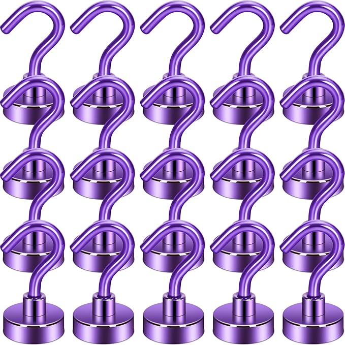 Neosmuk Magnetic Hooks, Cruise Ship Essentials, 30lb+ Heavy Duty Magnetic Hooks for Cruise Cabins, Refrigerator, Grill, Hanging, and Travel | Extra Strong Must-Have Magnet Hook, Purple