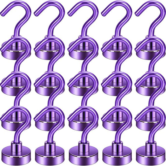Neosmuk Magnetic Hooks, Cruise Ship Essentials, 30lb+ Heavy Duty Magnetic Hooks for Cruise Cabins, Refrigerator, Grill, Hanging, and Travel | Extra Strong Must-Have Magnet Hook, Purple