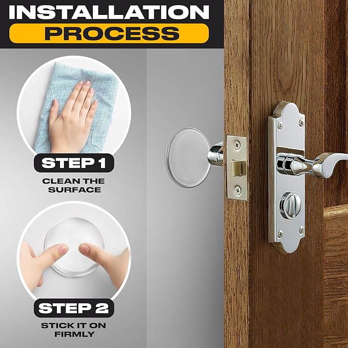 Clear Door Stoppers - Large 3.15" (4 PCS) - Door Stoppers for Wall with Strong Back Adhesive - Quiet and Shock Absorbent Silicone Wall Protectors from Door Knobs - Protects Every Surface
