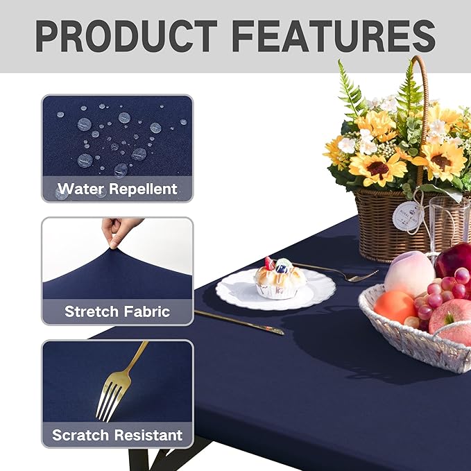 Square Fitted Table Cover Elastic Tablecloth Stretch Spandex Table Top Cover Table Topper Cap for Dining Kitchen Home Party Navy 24X24 Inch