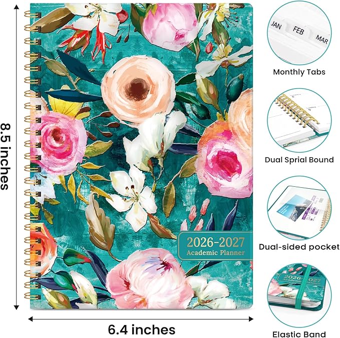 Academic Planner 2026-2027, Weekly and Monthly Calendar Book, July 2026 – June 2027, Hardcover Planner with Tabs, Perfect for Teachers, Students, Women & Men, A5 (6.4" x 8.5") - Oil