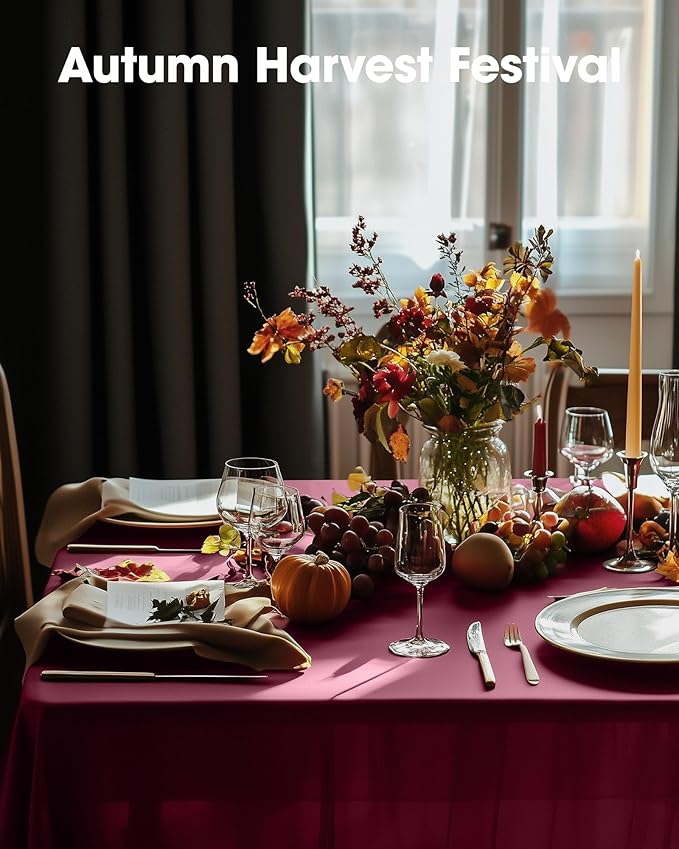 Pureegg Plastic Table Cloth Disposable 10 Pack, 54 x 108 Inch Table Cloths, Party, Thanksgiving Decorations, Harvest, Fall Tablecloths, Rectangle, Maroon Plastic Cover, Leakproof & Sturdy, Burgundy