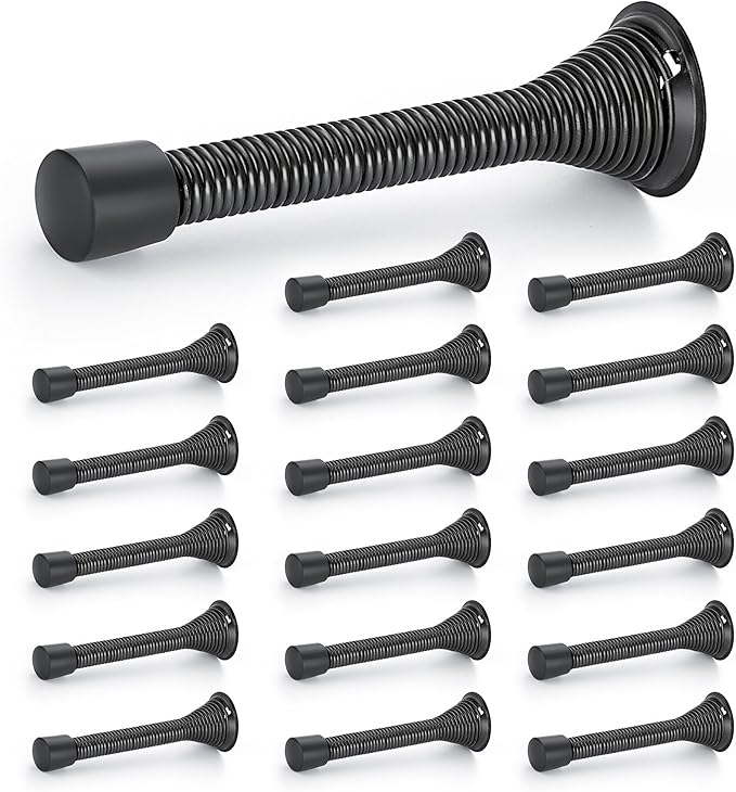 Ravinte Door Stoppers, 18 Pack Black Spring Door Stops with Rubber Bumper, Door Stoppers for Bottom of Door