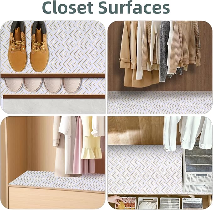 Shelf Liner for Kitchen Cabinets Non Adhesive Drawer Liner Non-Slip Thickened Shelf Liner Paper Strong Easy to Clean for Tool Box Refrigerator with Knife and Tape Measure, Gold Arrow, 17.3 x 354.3 in