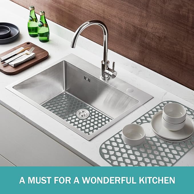 Sink Protectors for Kitchen Sink, Kitchen Sink Accessory - Silicone Mats Grid for Stainless Steel Strainer Bottom of Farmhouse Porcelain sinks (26”x14”, Rear Drain)